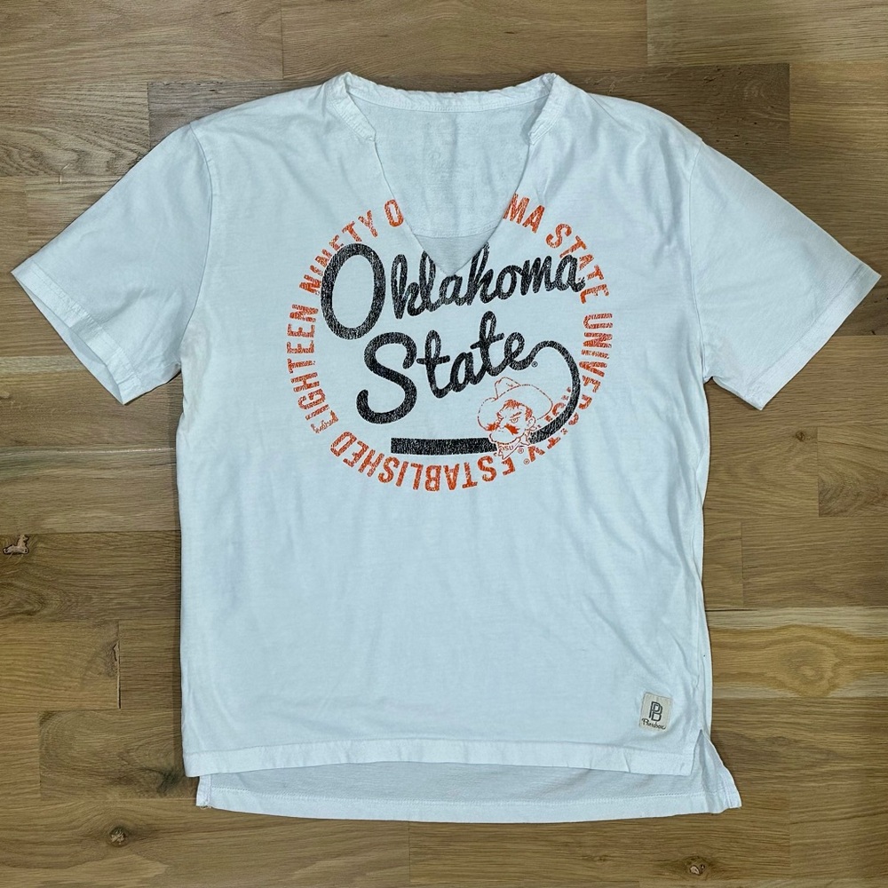 Women’s White V-Neck Oklahoma State University T-Shirt